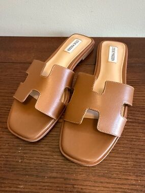 Steve Madden Haydn Tan Leather Slide Sandals NEW 9